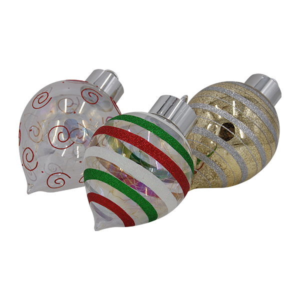 GLASS HAND PAINTING GLASS DECORATION/ORNAMENTS W/STRING LED LIGHT, 3 ASST - RAIN DROP SHAPE