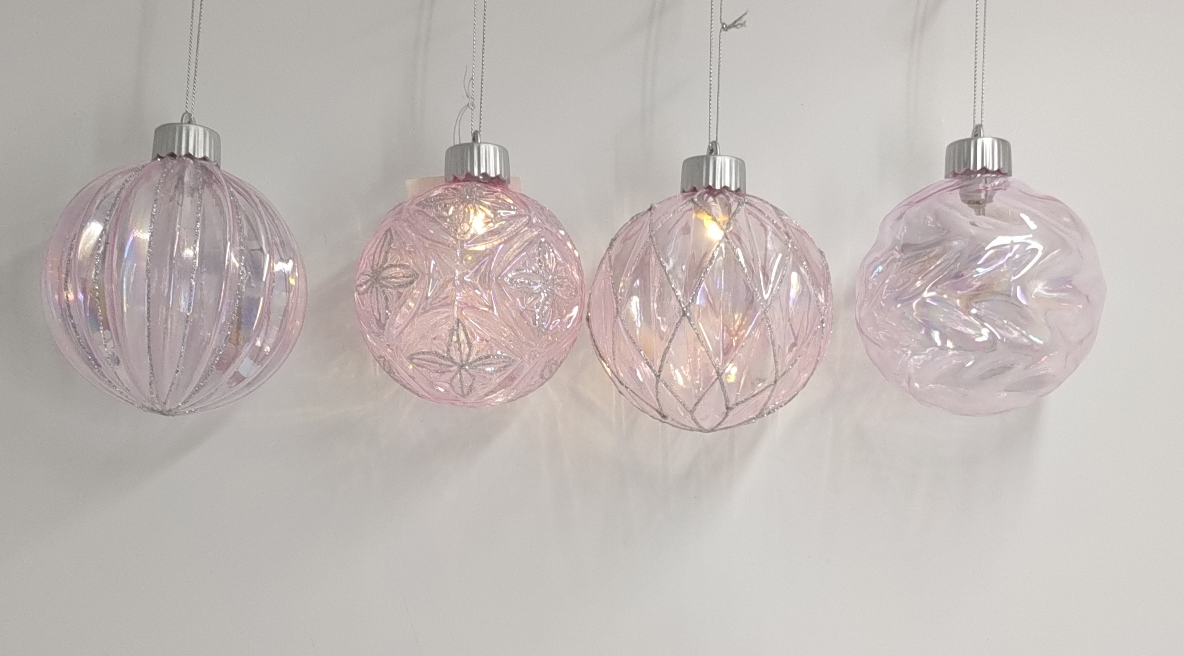GLASS HAND PAINTING GLASS ORNAMENTS W/WARM LED LIGHT, 4 SHAPES ASST - PURPLE