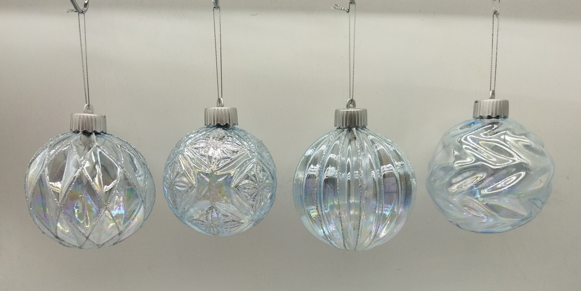 GLASS HAND PAINTING GLASS ORNAMENTS W/WARM LED LIGHT, 4 SHAPES ASST - BLUE